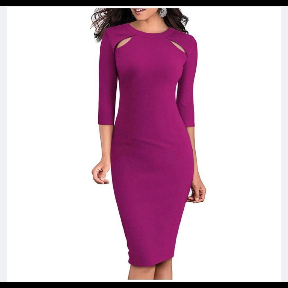 HOMEYEE Hollow Out Round Neck Dress (Carmine)